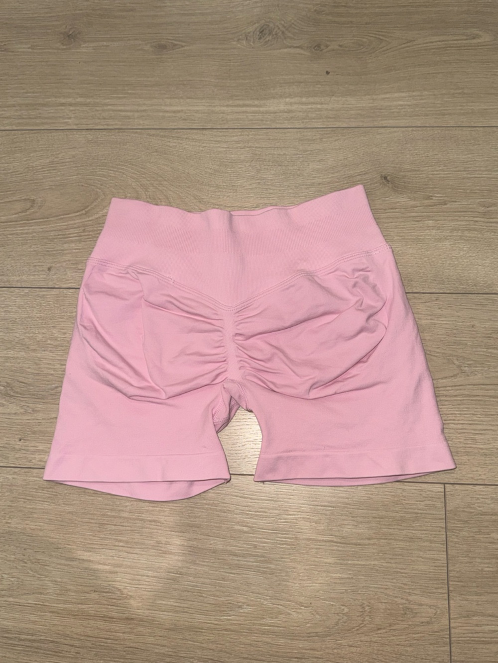 Pink Ribbed Women’s Athletic Shorts - Picture 2 of 2